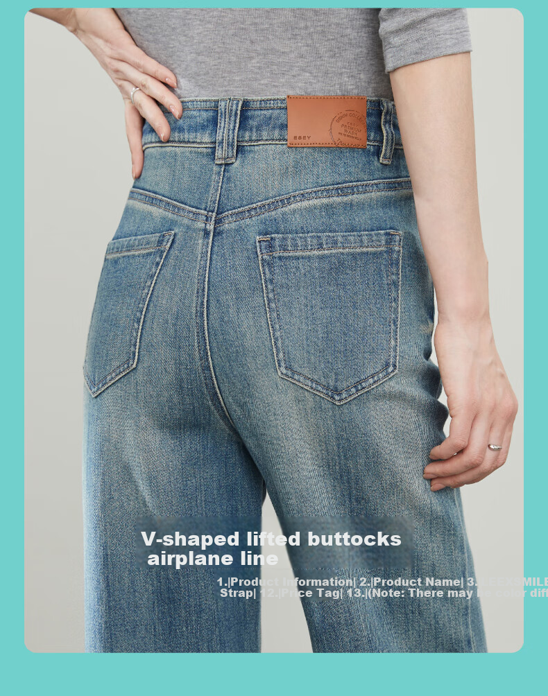 ESE-Y Straight-Leg Jeans for Women, New Spring 2025 Wide-Leg Trousers, Vintage Blue, Size 25 7