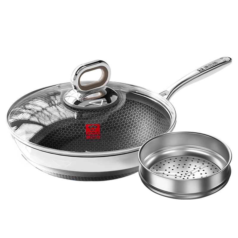 Kobach Non-Stick Wok with Titanium, 7th Generation Stir-Fry Pan, Zero Fluorine Honeycomb Pot, 32cm, Compatible with Induction And Gas Stoves