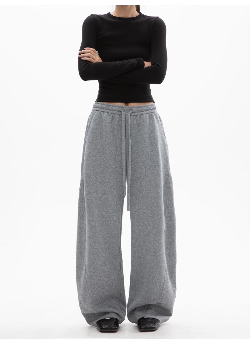 ICH MODE Women's American Style Casual Pants Spring Autumn New Sports Sweatpants Loose Straight-Leg Versatile Wide-Leg Pants Black L 20