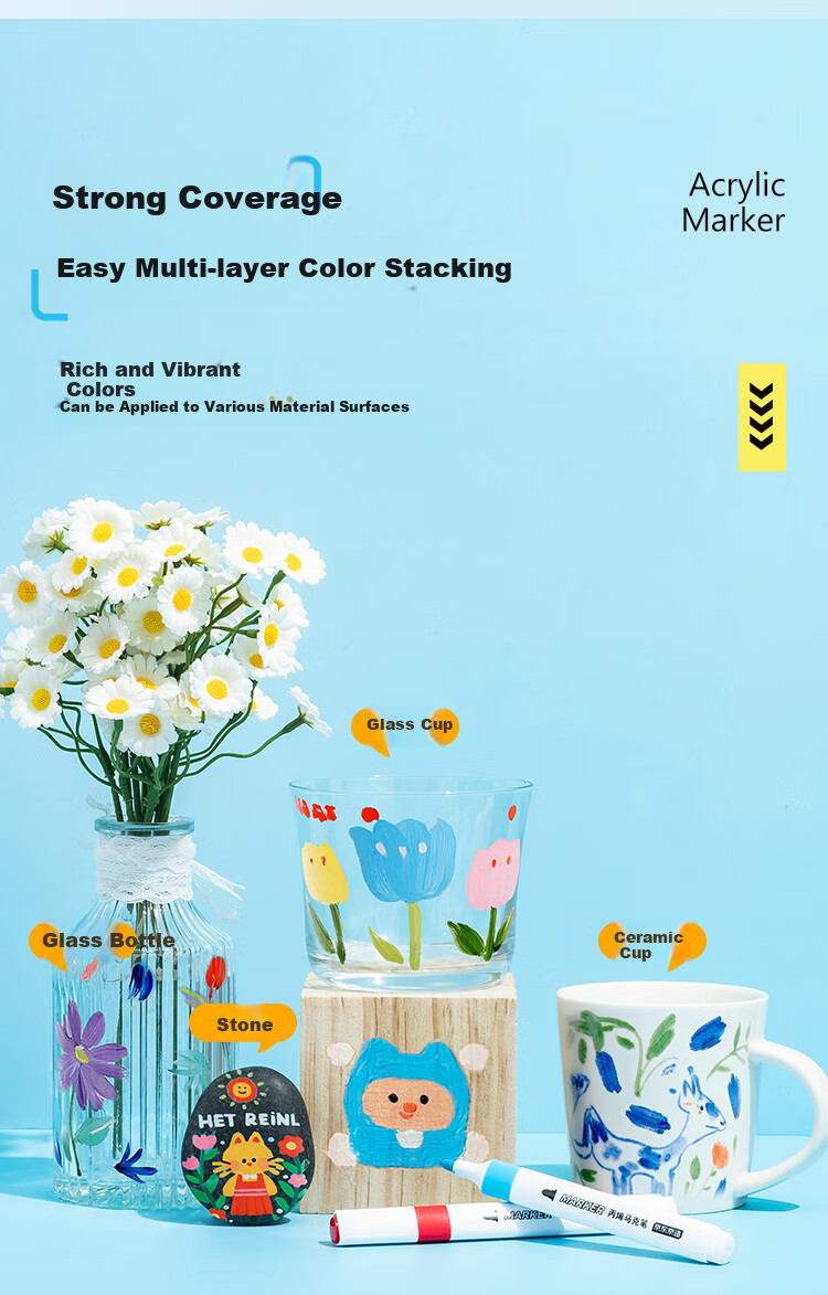 JD Original [Popular Product] 12-Color Acrylic Markers, Quick-Drying for Students, Non-Translucent Paper, Non-Translucent Color, Ergonomic Watercolor Pens, Washable on Skin, PP Boxed Drawing Pens with Layering And Highlighting Functio 4