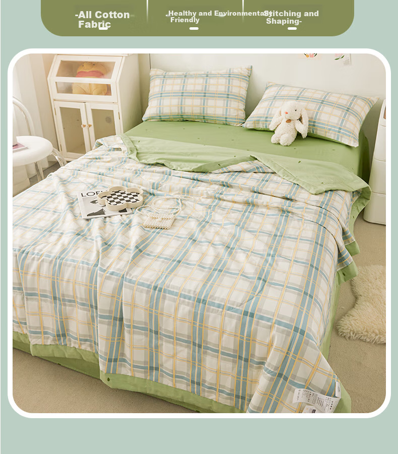 Grace Class A Pure Cotton Fabric Summer Quilt, Air Conditioning Cool Quilt, 2 Jin, 150*200cm, Plaid Patter 2
