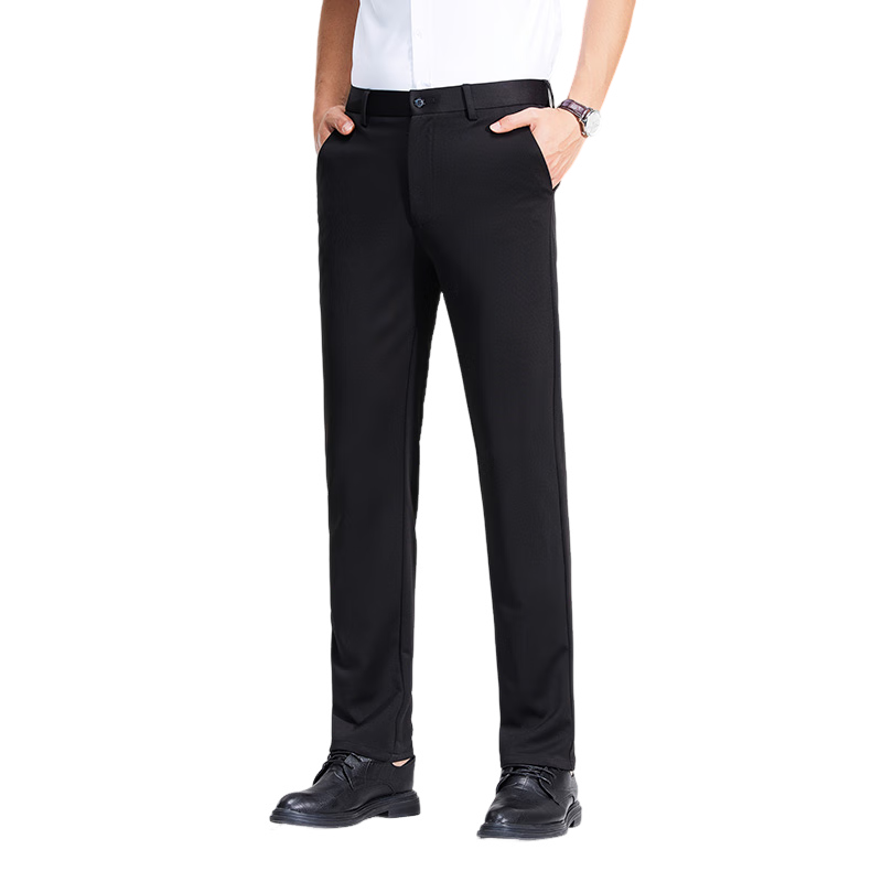 MULINSEN Casual Dress Pants for Men, Business Commute Solid Color Versatile Elastic Wrinkle-Resistant Trousers, Black, Size 35