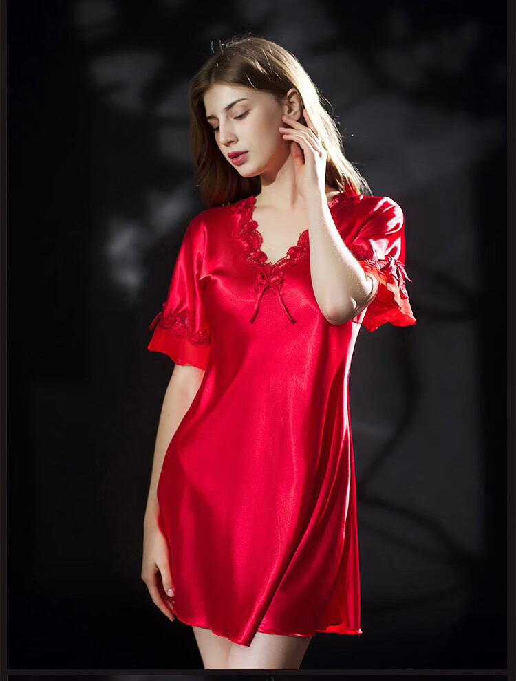 KJ Ice Silk Nightgown for Women, High-Quality Sleepwear, All-Season Sexy Faux Silk Satin, Luxurious Loungewear, Gift Box Set for Wife 2
