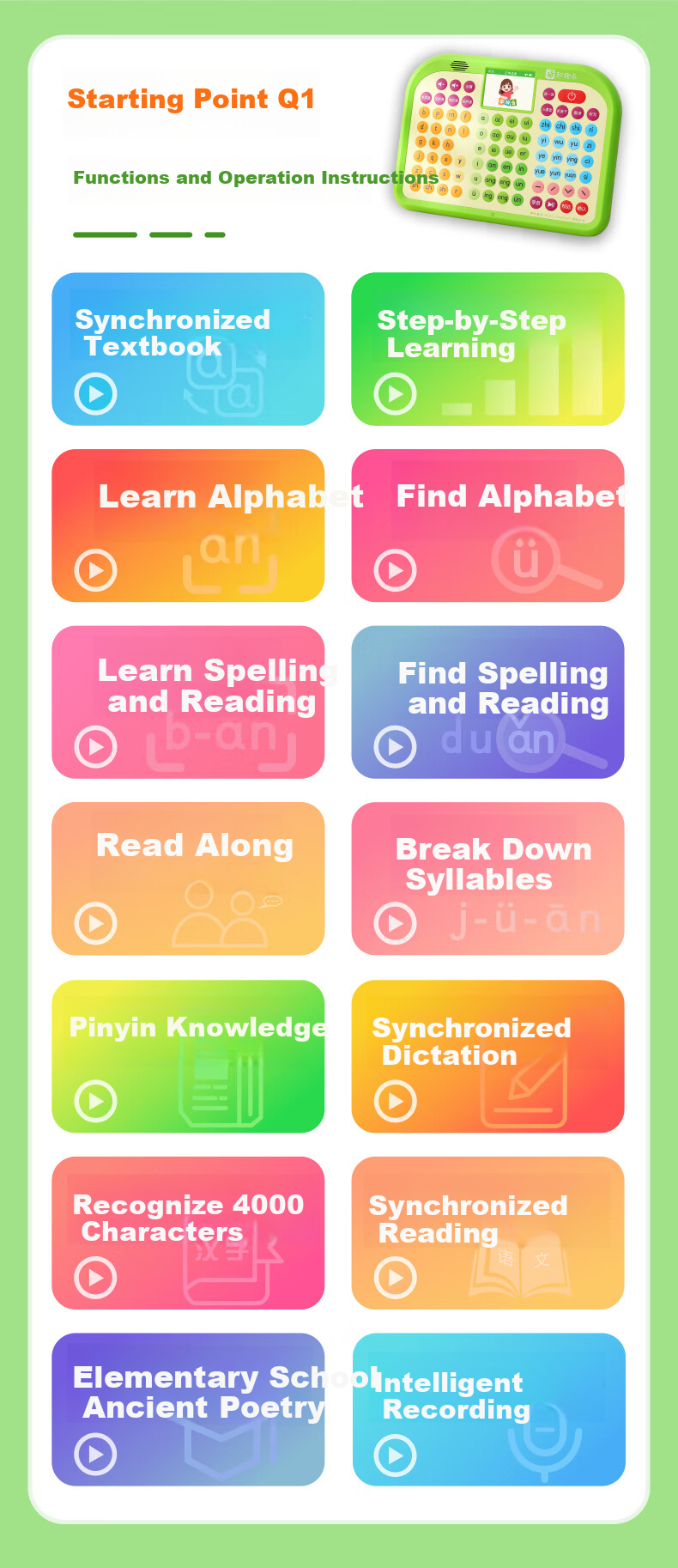 Qipaodian Pinyin Learning Machine, Reading Practice Tool, Preschool to Primary School Transition, Character Recognition Early Education Device, Birthday And Back-To Gift for Boys And Girls 3