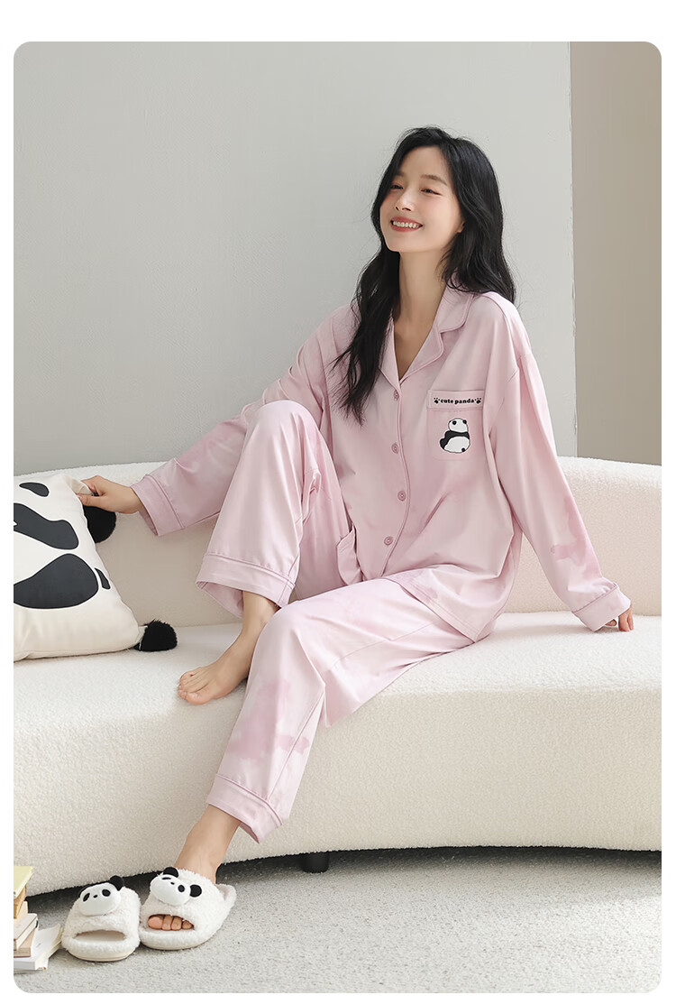Miiow Women's 100% Cotton Long Sleeve Long Pants Cardigan Pajama Set Spring Summer Sweet Cute Homewear Suitable for Outdoor Wear 5