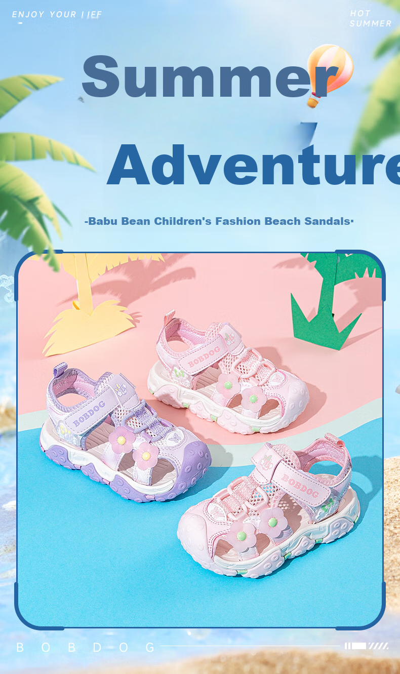 BOBDOG Girls Summer Closed-Toe Soft Sole Breathable Beach Sandals 105542031 Light Pink Size 30 1