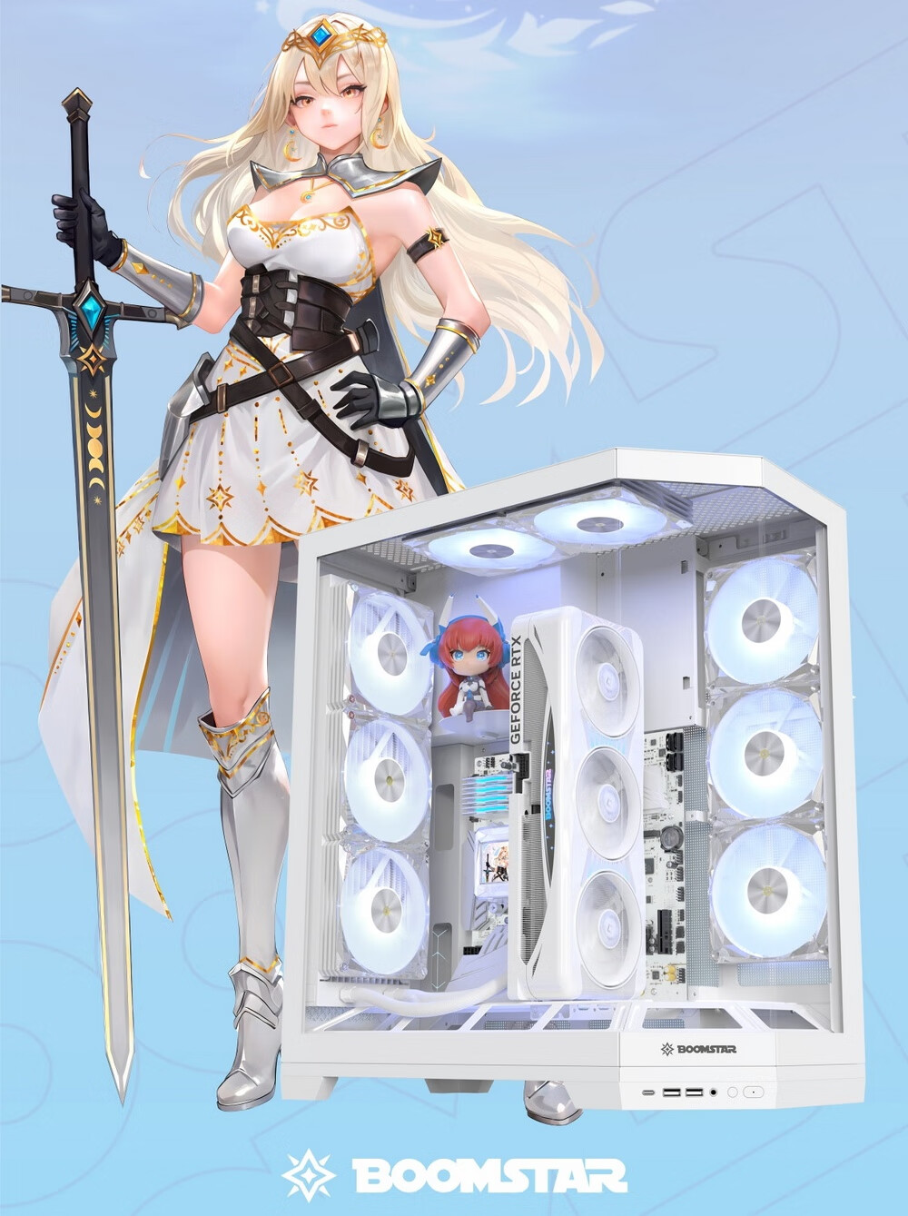 GALAX Starry Space Station Desktop PC Case Vertical GPU Mount White Figurine Slot ATX TYPE-C Quick Release Supports 360mm Water Cooling Cable Management Integrated Cable Extension 5