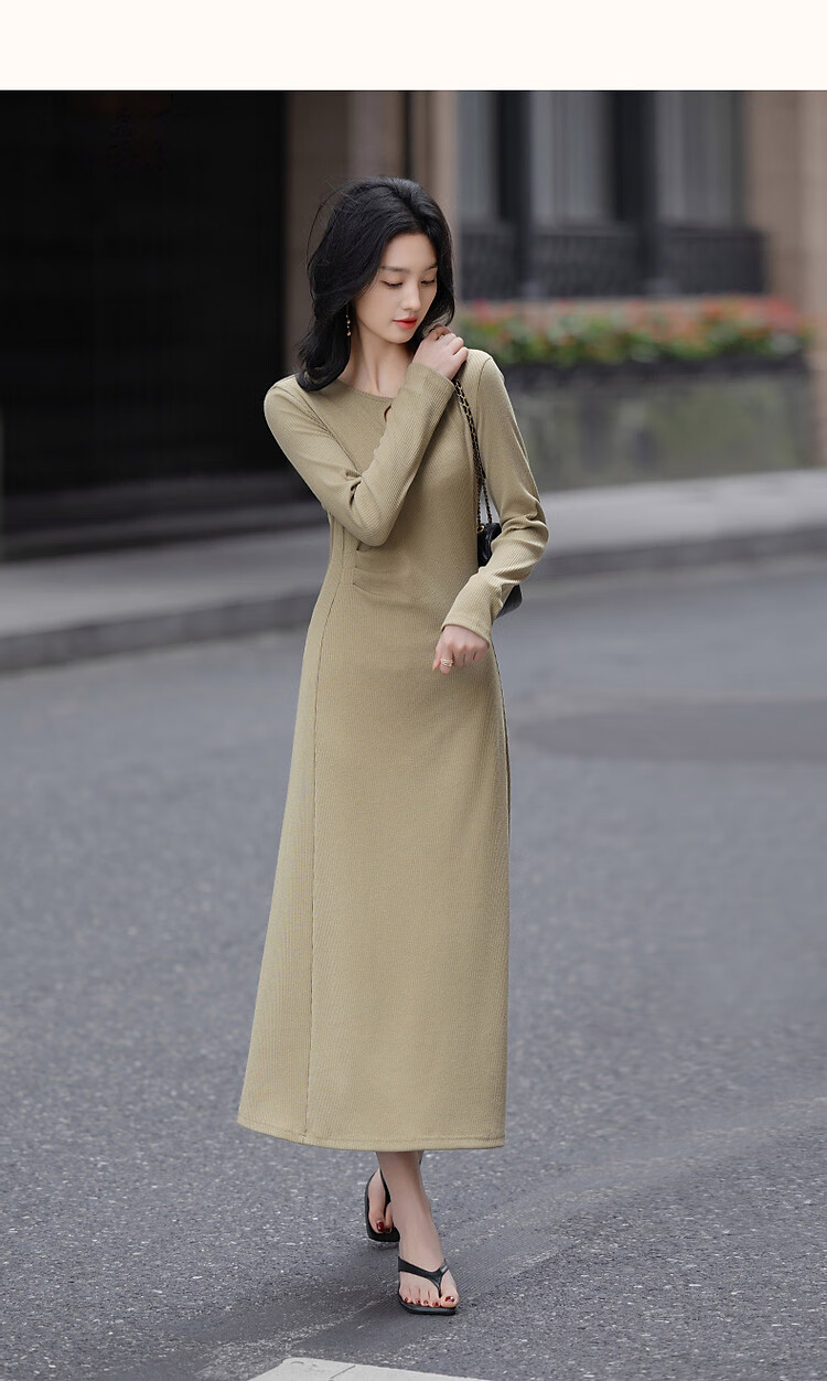 Demana [Outline Paper Doll] Spring Autumn Korean Style Sexy Hollow Ribbed Knit Long Dress for Women 8