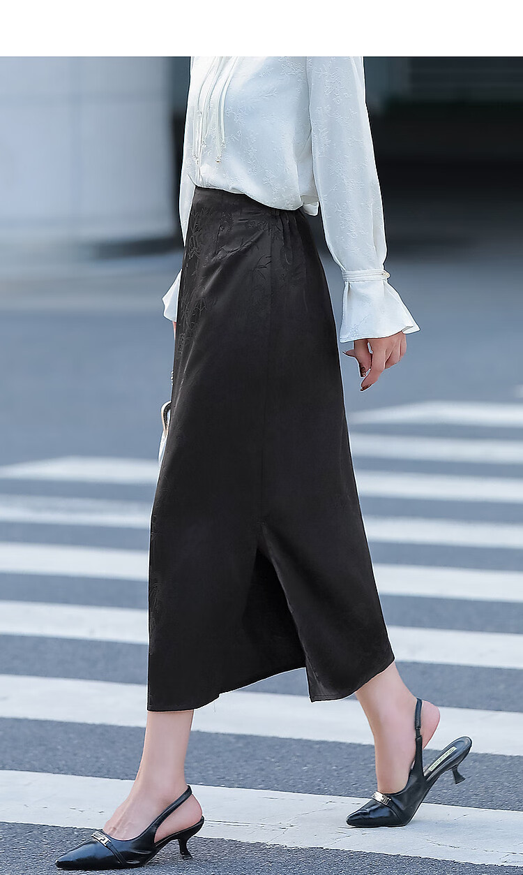 Dme [Bubushenghua] Autumn Chinese Style New Comfortable Elastic Waist Fashionable Slit Skirt for Women to Conceal Body Shape 11