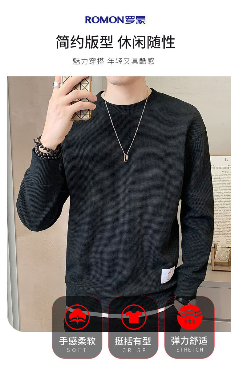 ROMON Men's Sweatshirt Spring and Autumn Casual Heavyweight Long Sleeve T-Shirt Loose Jacket Men's Clothing 2