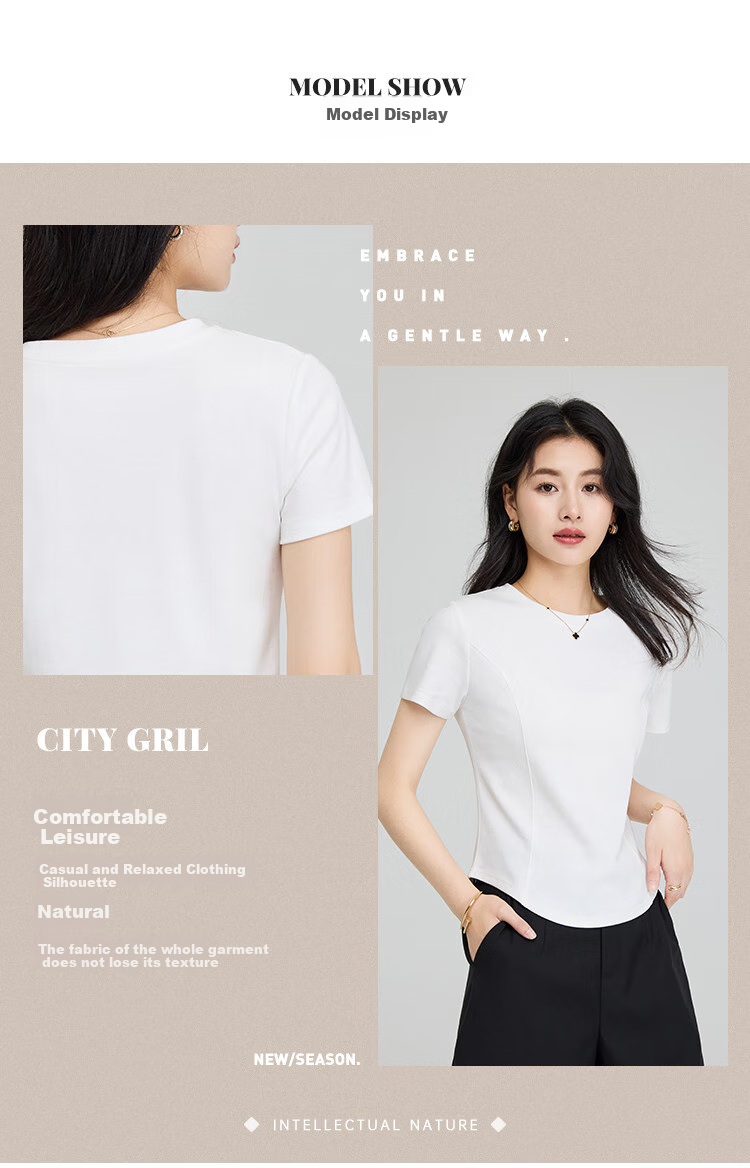 TUCANO Women's Regular Shoulder Short Sleeve T-Shirt, Summer Round Neck with Irregular Hem Design, Slim Fit Inner Layer Top, White, 2XL 6