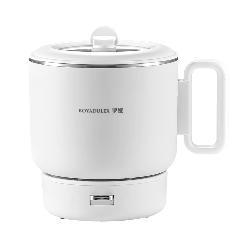 ROYALTY LINE Portable Electric Cooking Pot Foldable 304 Stainless Steel Travel Pot 1.2L Dormitory Split Multifunctional Small Electric Cooker for 1-2 People White with Steaming Rack