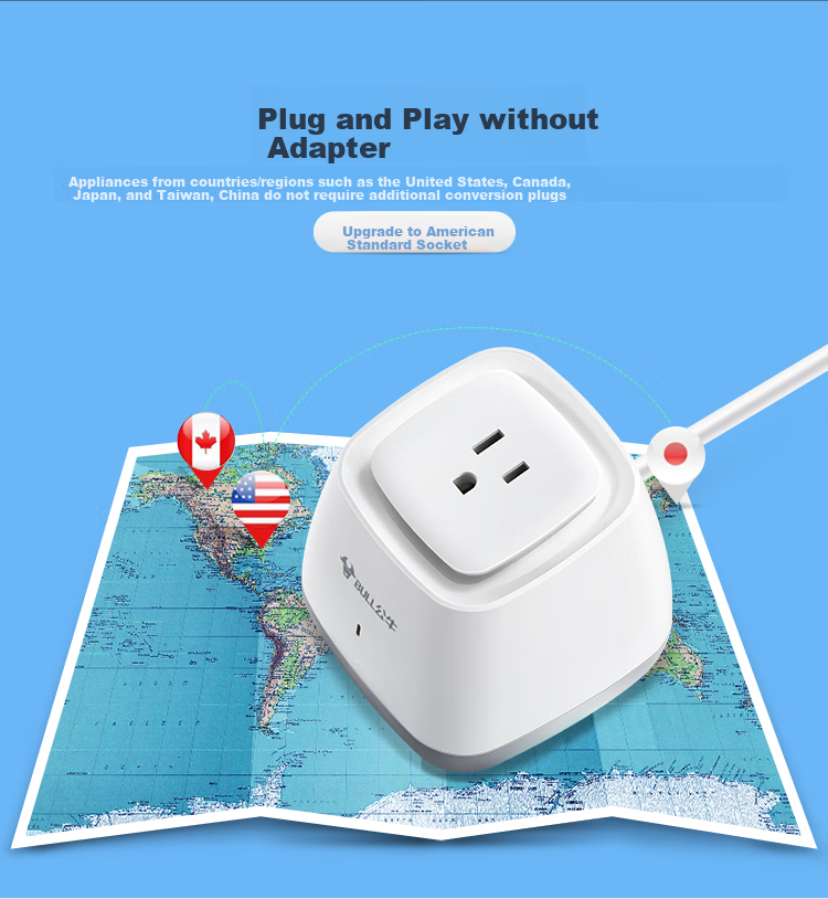 BULL American Standard Transformer, Full Length 1.5 Meters, Socket/power Strip/extension Cord/230V-110V Converter, Suitable for Power up to 500W 3