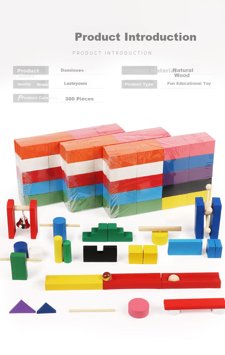 Lezhiyouwo Large Dominoes, 5.4CM Wooden, 200 Pieces, 3-6 Years Old Children's Building Blocks, Educational Toy for Boys And Girls, 8 Years Old 1