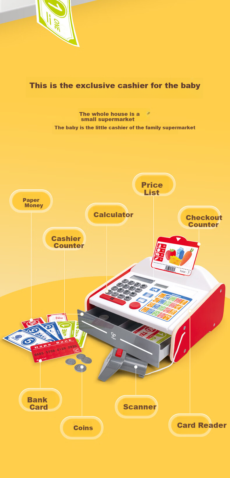Hape (Germany), Children's Pretend Play Toy, Supermarket Shopping, Realistic Mini Store Cashier Counter, Holiday Gift, E3184 2