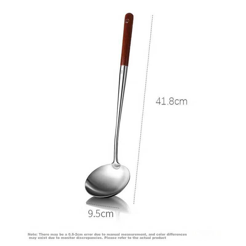 Canjiangjun 304 Stainless Steel Large Soup Ladle, Household Long-Handled Anti-Scalding Heat-Resistant Wok Ladle with Rosewood Handle, Frying Ladle, Porridge Ladle