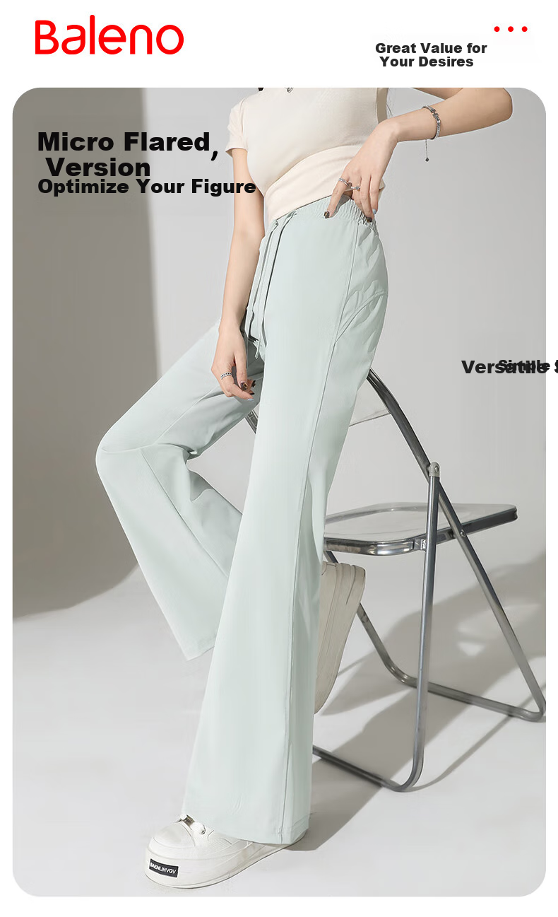 Baleno Ice Silk Micro-Flared Sun Protection Pants for Women, 2026 Summer New Trendy Fashion Casual Versatile Simple Fresh Trousers 2