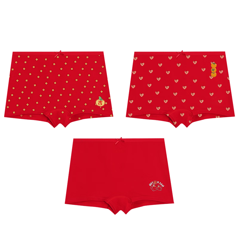 Hodohome Kids Girls Festive Lucky Red Antibacterial Cotton Crotch Boxer Shorts 326 170