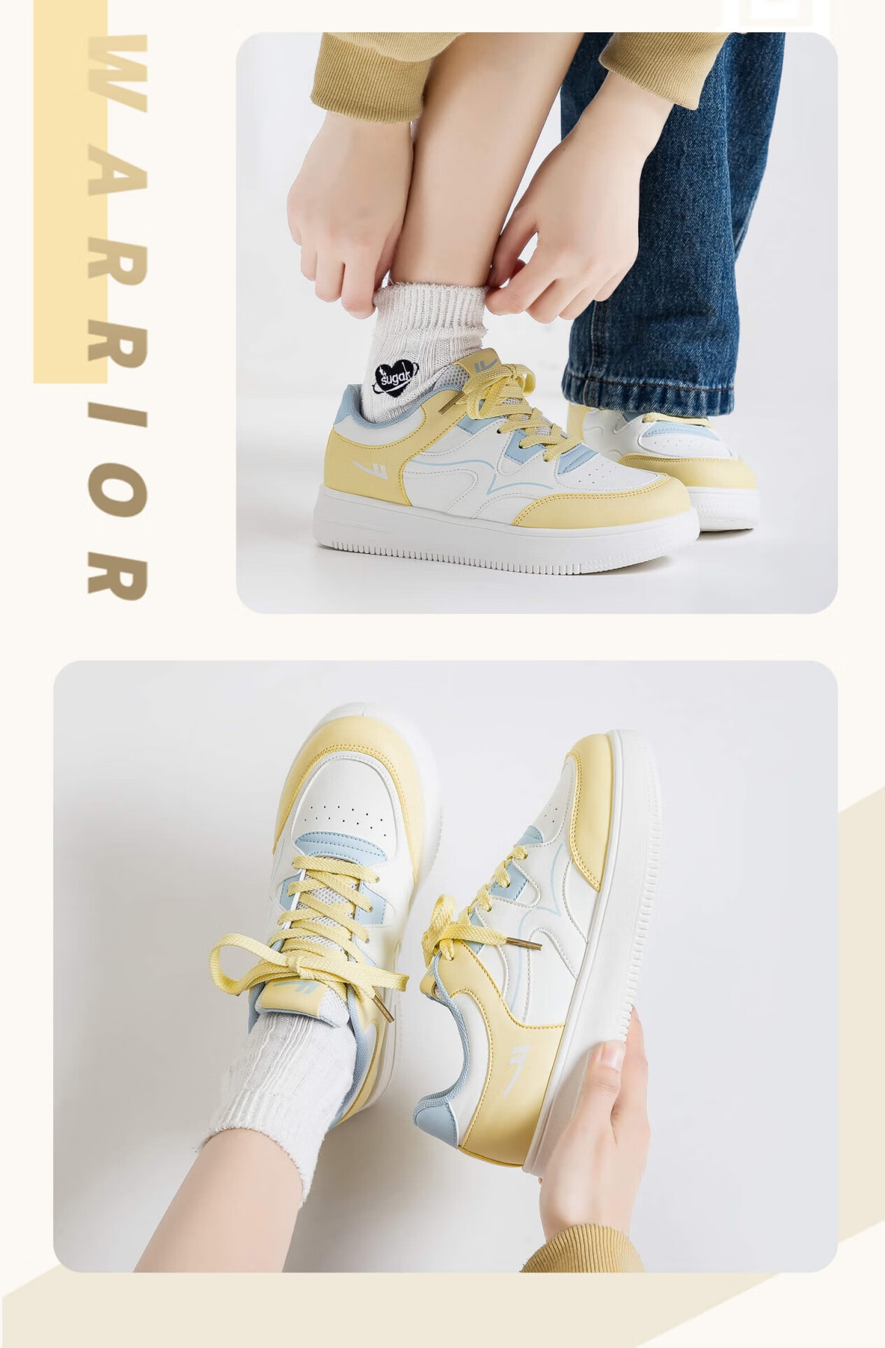 Warrior Women's Classic Sneakers Autumn New Thick Sole White Casual Sports Shoes WXY4660 White Light Blue Size 38 2