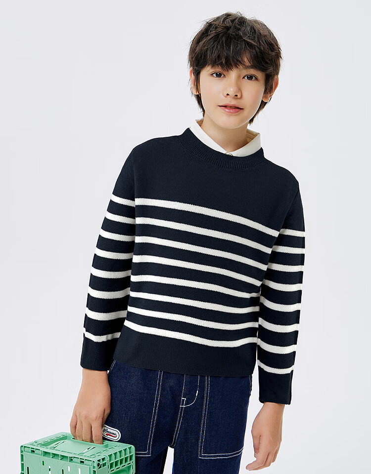 Balabala Kids Striped Knit Sweater Boys Girls Autumn Winter Fashionable Pullover Top 1