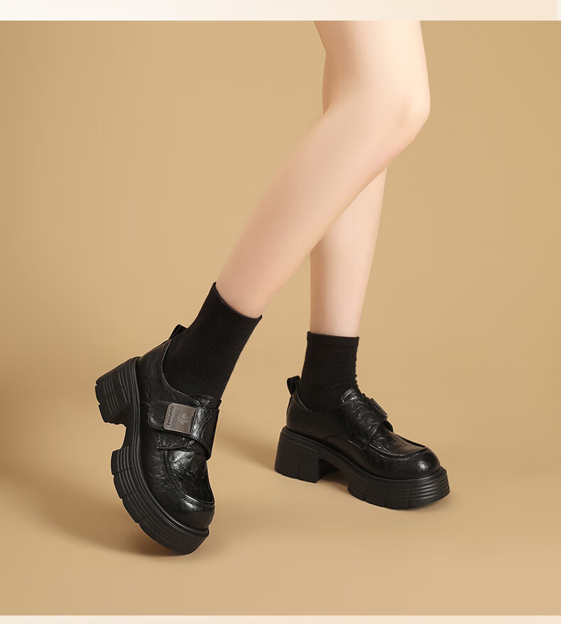 DAPHNE Vintage Style Loafers Women 2026 Spring New Versatile Niche Thick Sole Leather Shoes Height Increasing Flats Women 8