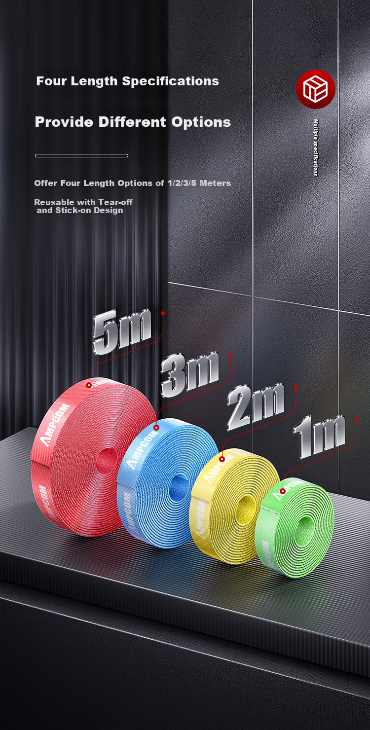 AMPCOM Velcro Cable Ties, Self-Adhesive Desk Cable Management Straps, Computer Organization Fixation Binding Organizer Strips, Cuttable Bundling Ties, 5 Meters * 20mm Red AMZD50RD 10