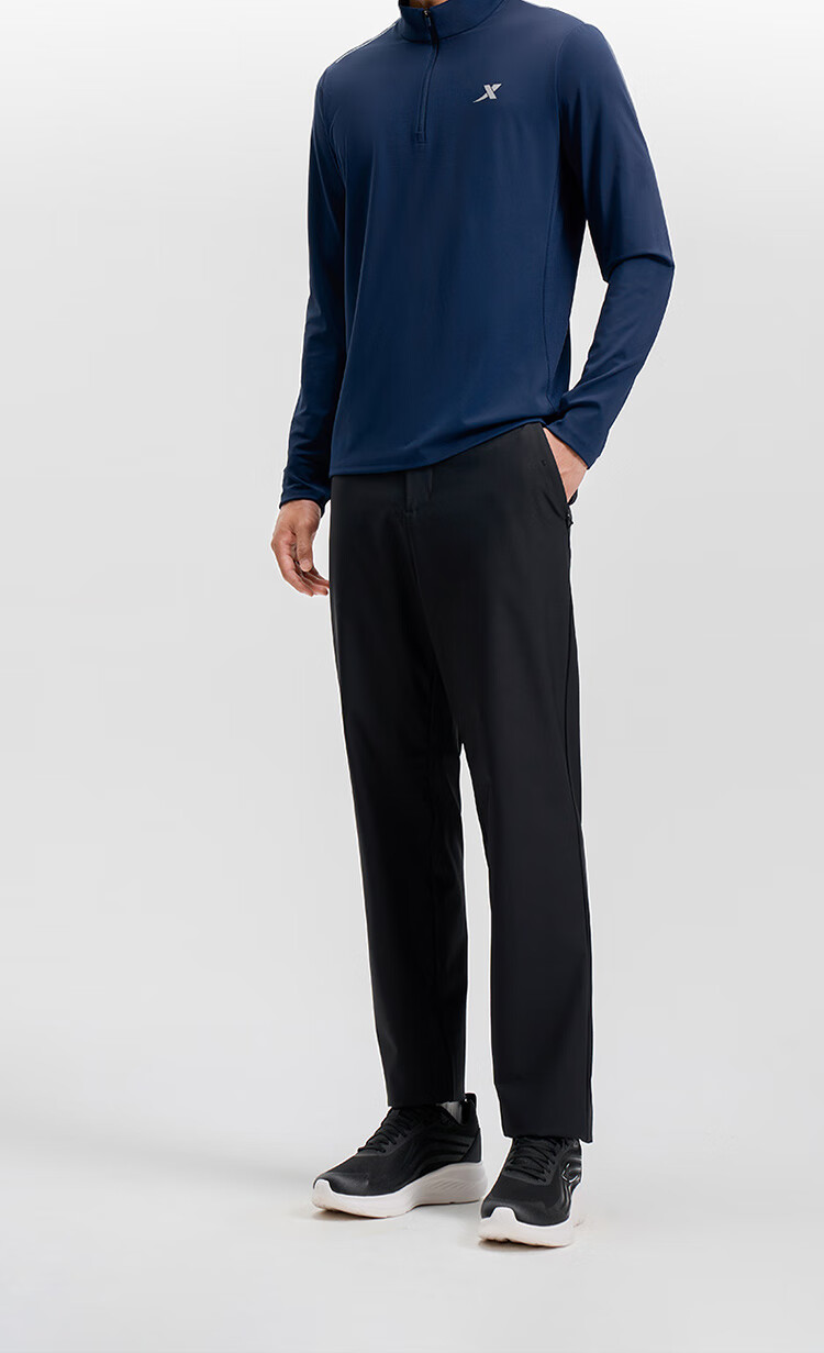 Xtep Men's Quick-Dry Long Sleeve Sports Shirt with Half-Zip, Breathable Fitness Running Outdoor Top 65