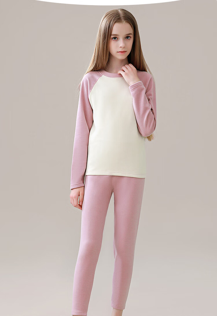 Dingguagua Children's Autumn Thermal Underwear Set Boys Girls Round Neck Seamless Class A Mid-Large Kids Base Layer Shirt and Pants 4