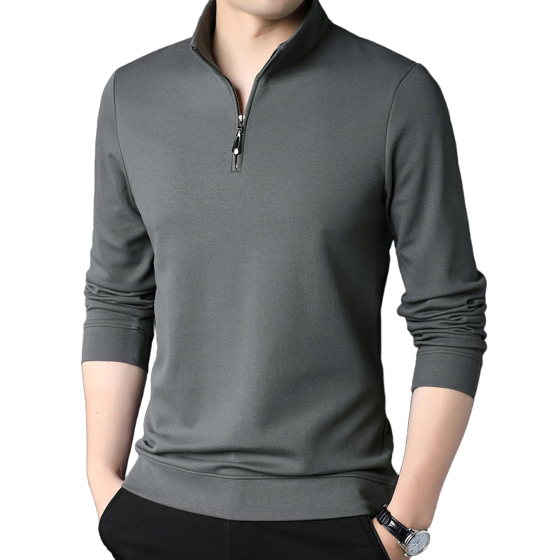 Pierre Cardin Men's Sweatshirt Stand Collar Half-Zip Spring Autumn Trendy Long Sleeve T-Shirt Casual Polo Base Shirt Dark Gray 2XL