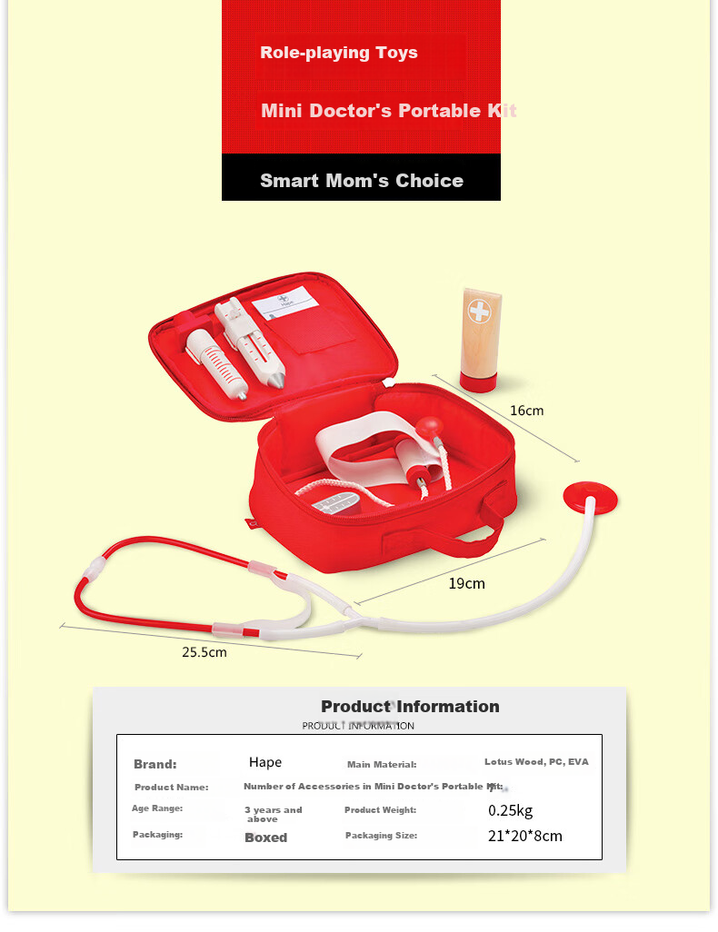 Hape Children's Pretend Play Nurse And Little Doctor Portable Stethoscope Set, Birthday Gift E3010 1