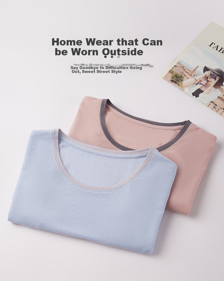 Yiershuang [Cooling] Women's Loungewear Set, Short-Sleeve Top And Long Pants, Comfortable Loose Pajamas for Wome 7