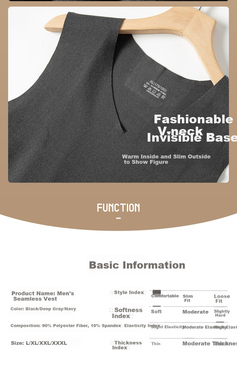 LangSha Seamless Thermal Vest Men Autumn Winter Invisible V-Neck Slim Fit Sleeveless Undershirt 11