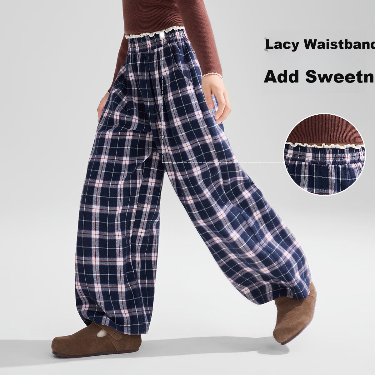 ASK JUNIOR Children's Pants, 2025 Autumn British Retro Style Straight-Leg Pants, Color-Block Plaid Trousers for Older Children, Girls' Pants 4