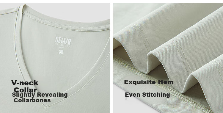 Semir Women's Short-Sleeve T-Shirt, Cool-Feeling Antibacterial Regular Shoulder Slim Fit, Summer 2026 Slimming V-Neck White Base Layer, 109326100002 3
