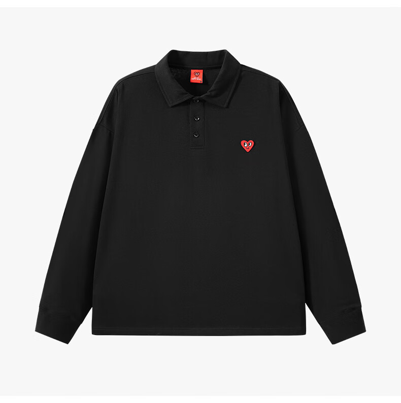 Charles Peach Heart Simple Collar Polo Sweatshirt Unisex Couple Small Heart Chest Autumn Long Sleeve Off-White S 13