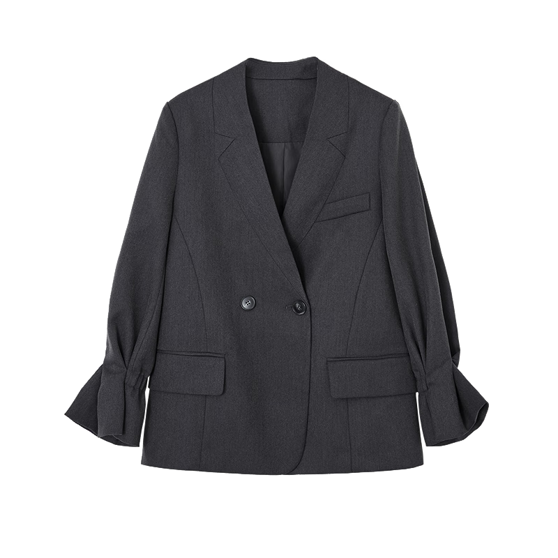 Demana Rich and Soft Autumn Urban Smart Elegant Double-Breasted Ruffle Pocket Decorated Women's Blazer Jacket