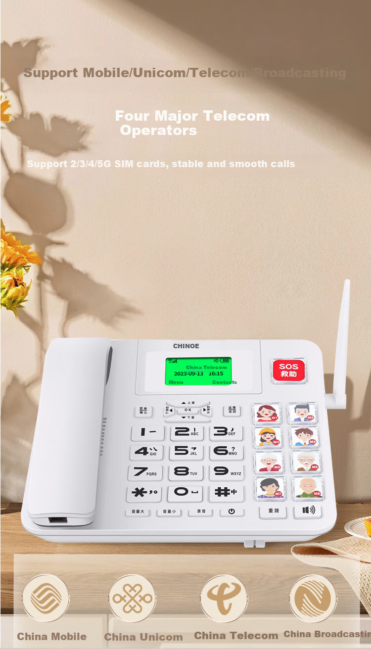 CHINO-E 4G All-Network SIM Card Telephone, Wireless Landline Phone for Home Use, Elderly-Friendly, Compatible with China Mobile, China Unicom, China Telecom, And Cable TV Networks, 4G/5G Mobile Phone Card, Fixed-Line Telephone W699 White 3