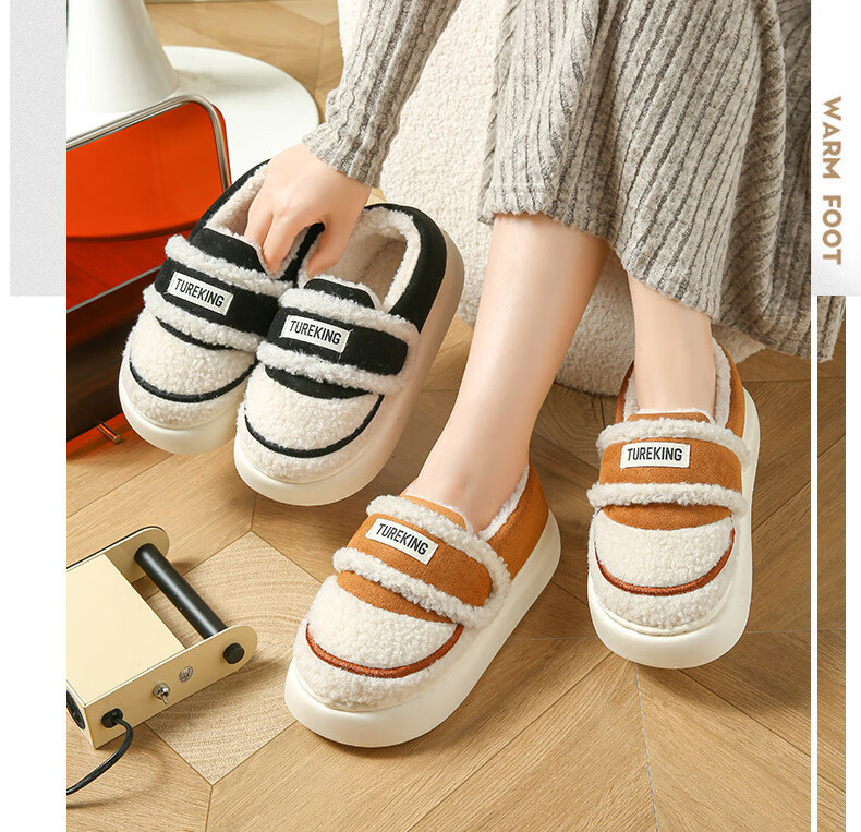 FOOTOPPO Women's Lamb Wool Cotton Shoes Thick Sole Cotton Slippers Maternity Winter Plush Back Strap Warm Slippers 1