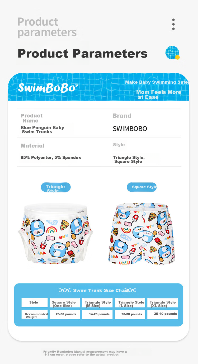Swimbobo Baby Swim Trunks Newborn Swimming Pants Blue Penguin Style Triangle Style M Size (14-20 Lbs) 2