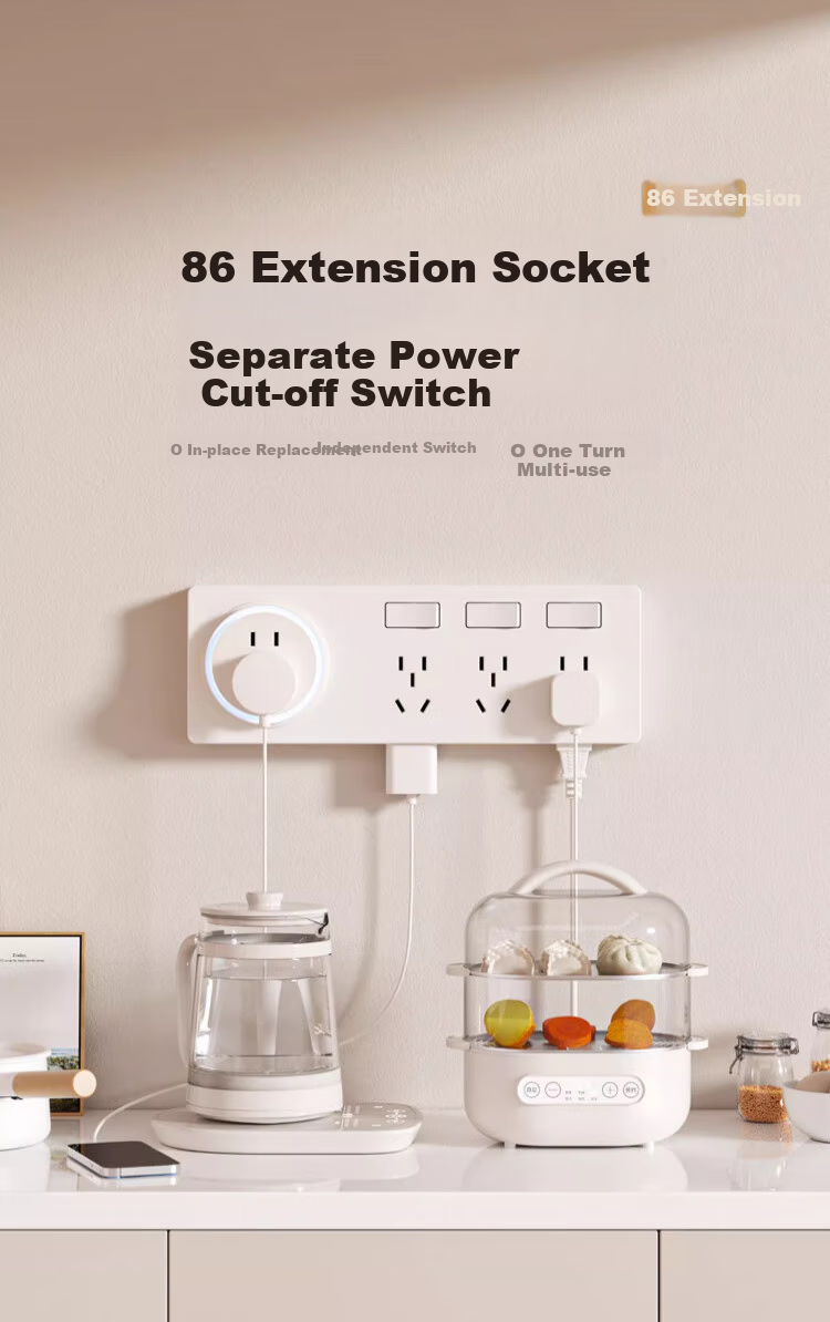 AUX 86-Type Expandable Socket Kitchen Extension Multi-function Converter Concealed Household Switched Power Strip 21-Hole Rightward Expansion White 1