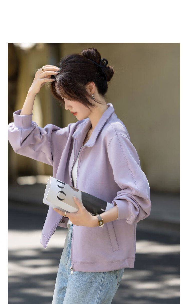 Demana [Comfort Elastic 350G Air Layer] Autumn Design Segmented Stand Collar Long Sleeve Loose Petite Women's Jacket 2
