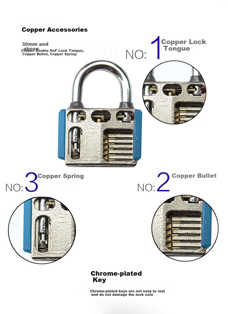 BLOSSOM Padlock, Drawer Lock, Toolbox Lock, Student Dormitory Cabinet Lock, Electric Meter Box Lock, Small Lock BC2925 Blue 25MM 2