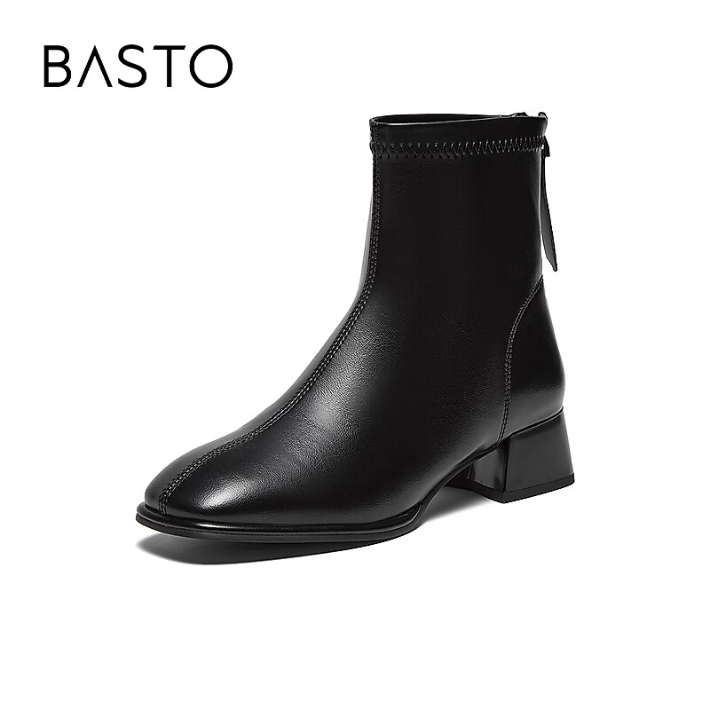 BASTO 25 Winter Elegant Commuter White French Style Ankle Boots Chunky Heel Women's Short Boots CM108DD5 Black 36