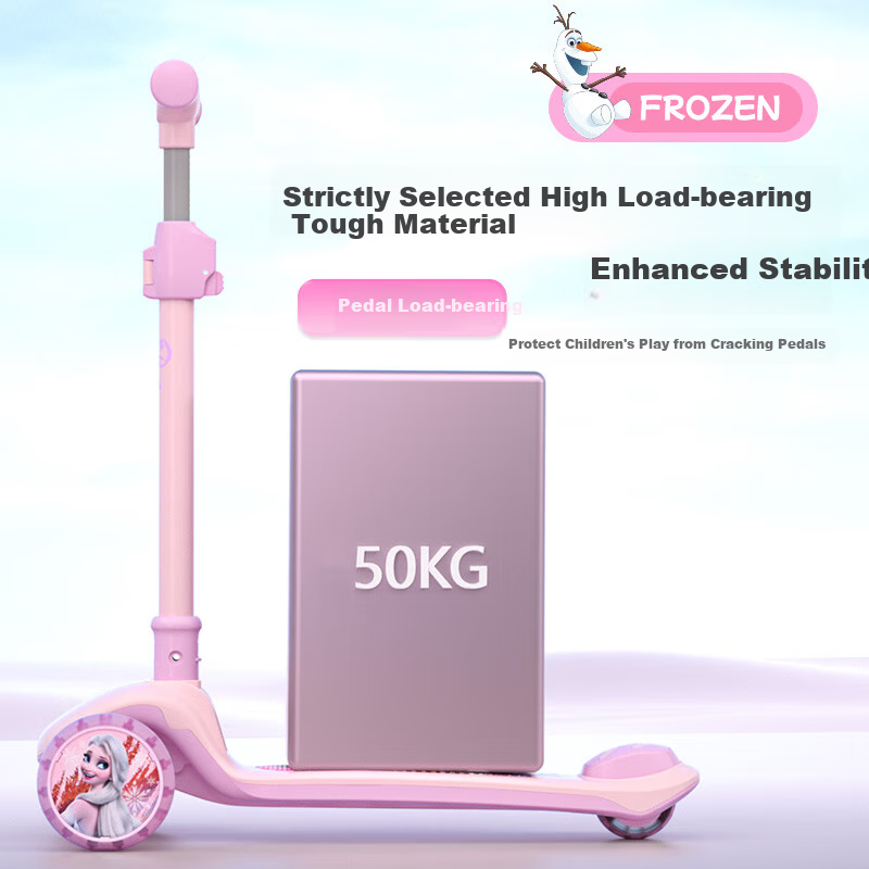 Disney Children's Scooter for Ages 3-6 Foldable Height Adjustable Wide Thick Pedals Frozen Children's Gift