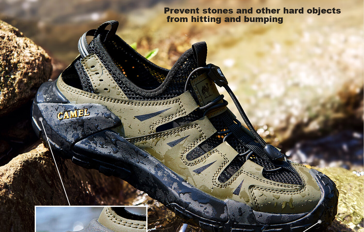 CAMEL Lightweight Breathable Slip-On Comfortable Soft Elastic Urban Outdoor Hiking Sandals Men G15M342010 Green/Black Size 44 16