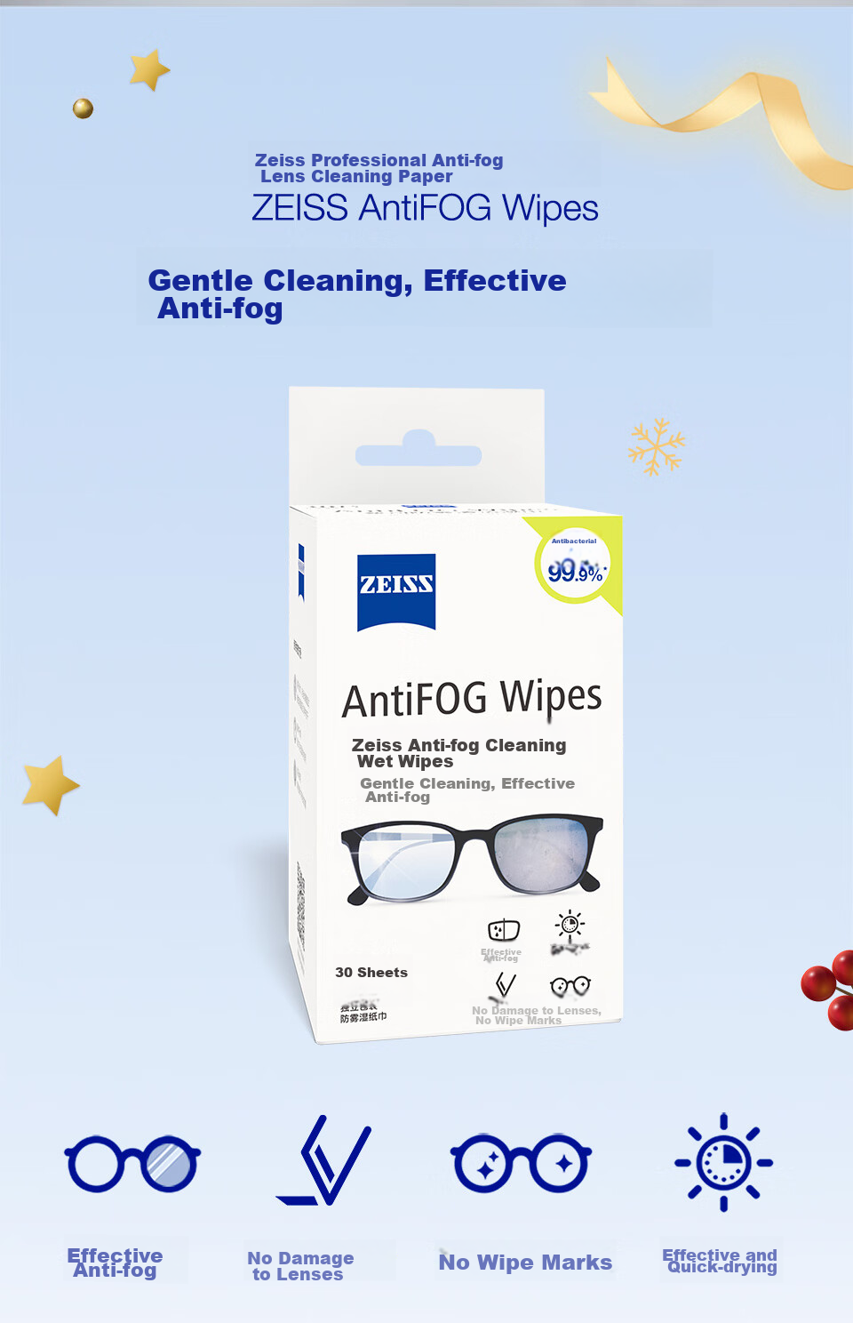 ZEISS Anti-Fog Cleaning Wipes for Glasses, Lenses, Goggles, Swimming Goggles, And Myopia Glasses - Anti-Fog Paper Towels, 100 Sheets 4