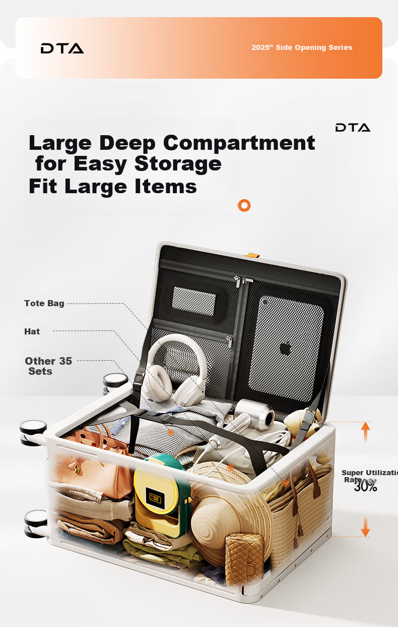 DTA Side-Opening Luggage Large Capacity Trolley Suitcase for Women Multifunctional Password Lock Travel Leather Case for Men Black 24 Inch 1