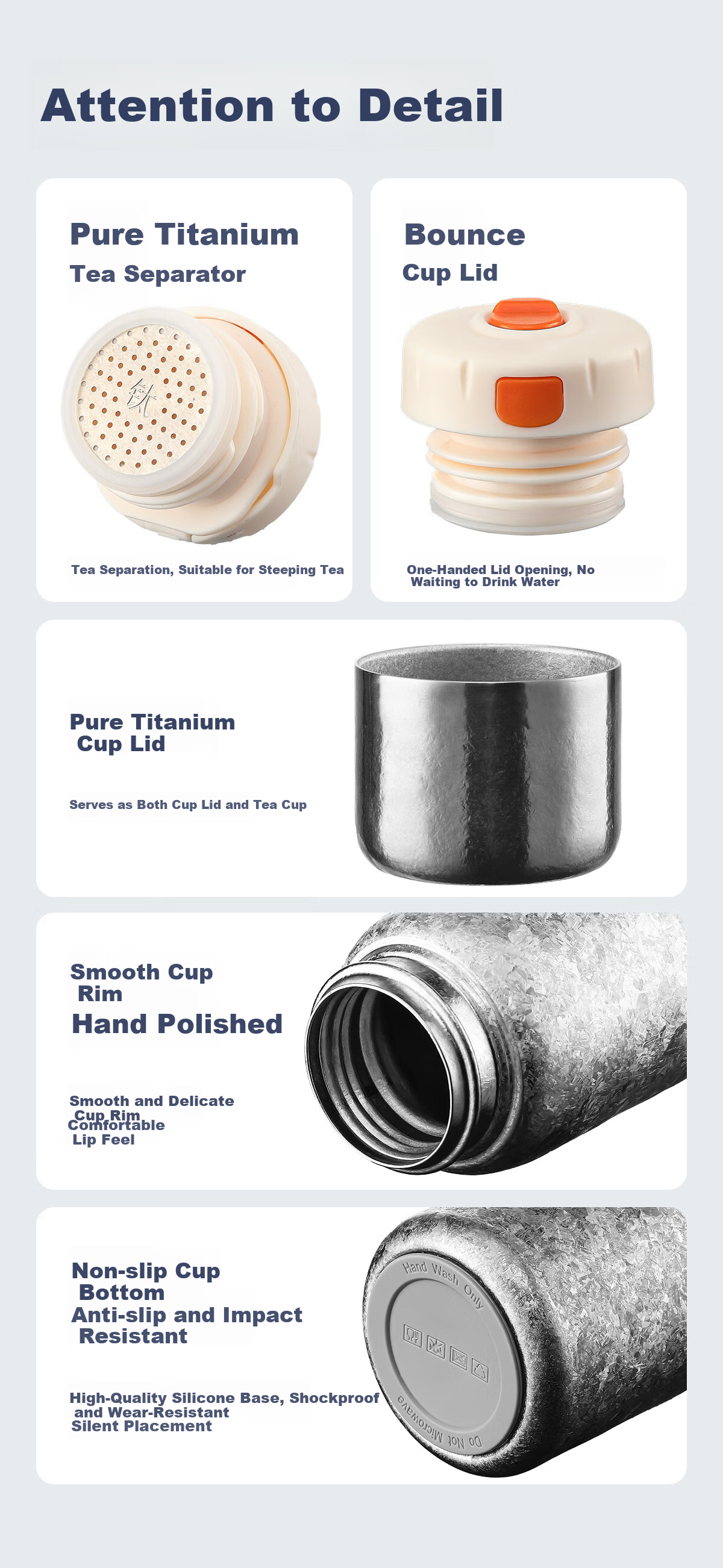Baqianxing Pure Titanium Insulated Mug for Men And Women, Stylish Pure Titanium Water Cup, Tea Infuser Cup, Mid-Autumn Festival Gift for Parents And Elders, High-End 6