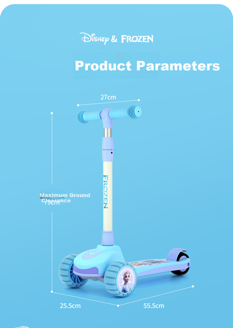 Disney Elsa Princess Children's Scooter, for Ages 3-8, with Flashing Lights And Wide Wheels, Kids' Gift 4