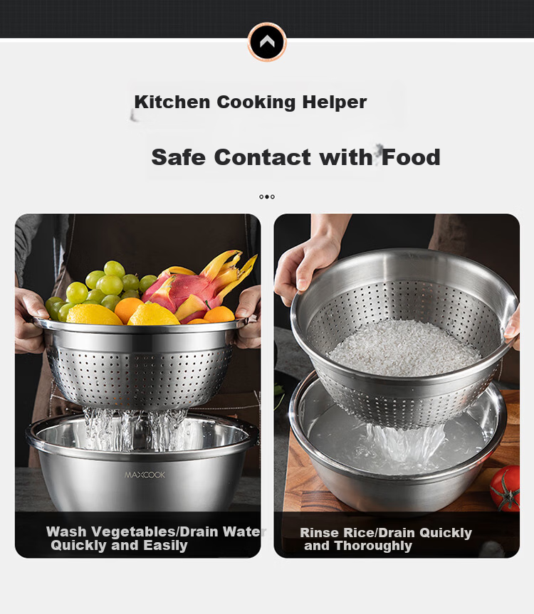 MAXCOOK Rice Strainer Colander 304 Stainless Steel, Thickened And Enlarged Draining Basin for Rice Washing, Vegetable Cleaning And Fruit Washing, 26cm MCWA859 3